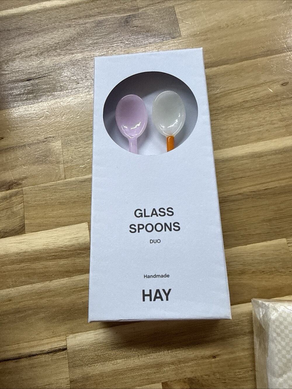 HAY Glass Spoons Set of 2 Pink & Orange | Scandinavian Design Stirring Spoons Ne
